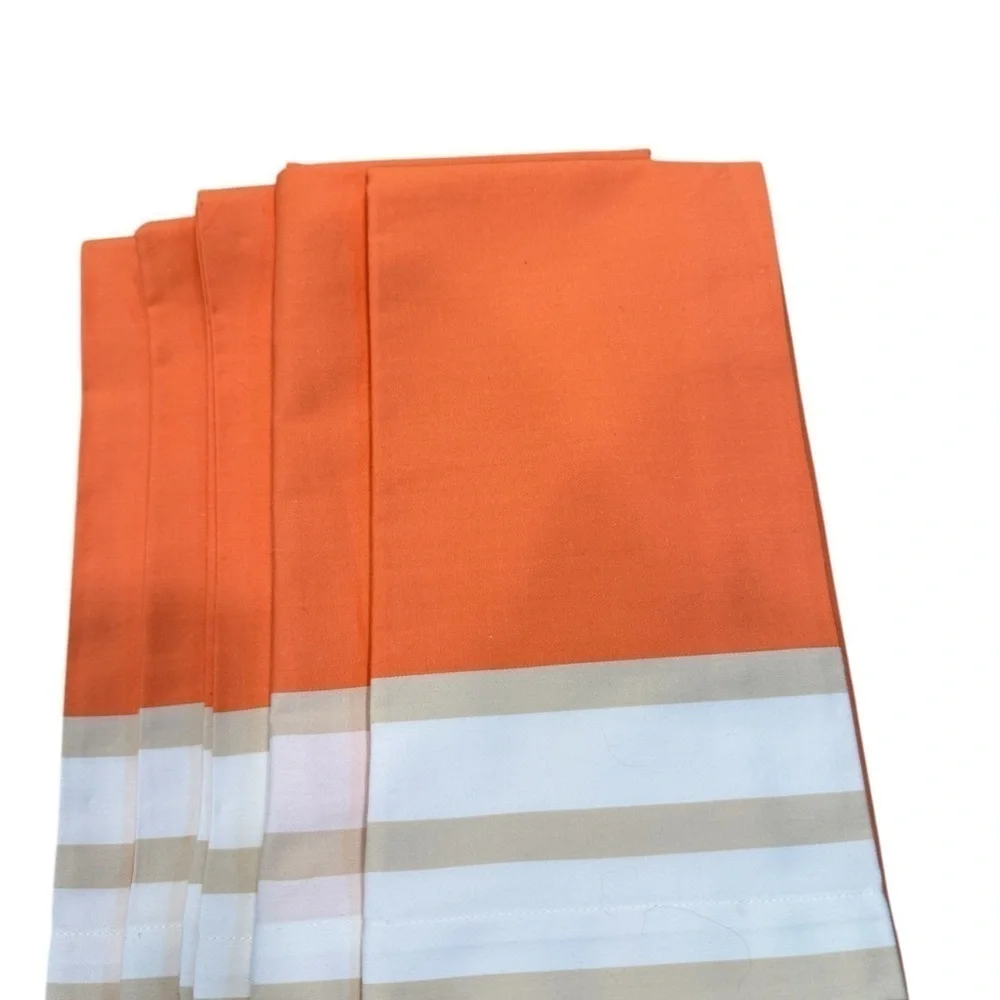 Pottery Barn Set of 5 100% Cotton Dinner napkins 20 X 20 Orange Tan Ivory Repp
